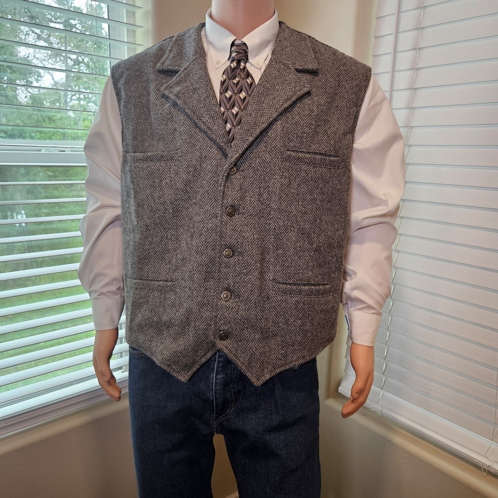 Schaefer Outfitter 707 Mens 2XL Grey Herringbone 100% Wool Western Vest USA Made